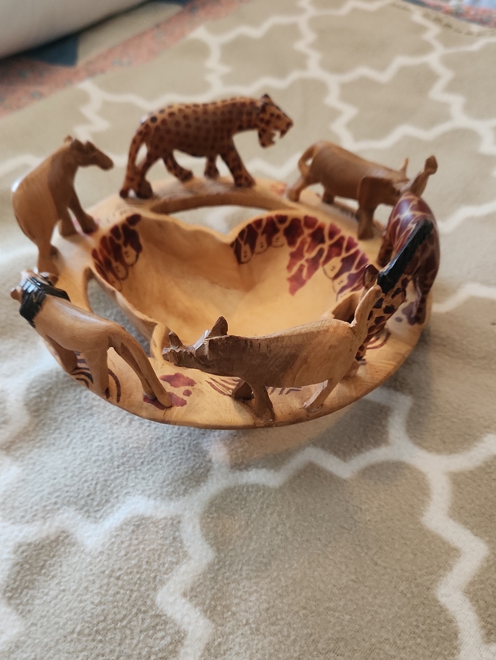 Handcrafted Wooden Animal Accent Bowl in Natural Brown